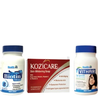 Healthvit Total Fairness and Hairfall Treatment Kit, Unflavoured 3 Piece(s)/Pack