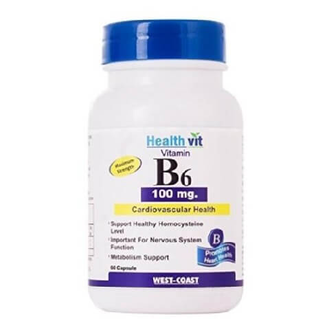 Healthvit Vitamin B6 (100 mg), Unflavoured 60 capsules Healthvit Vitamin B6 (100 mg), Unflavoured 60 capsules