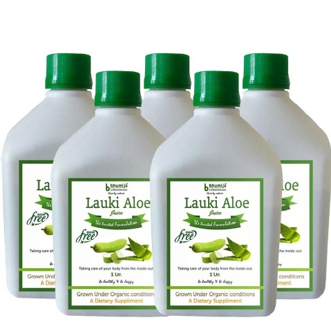 Bhumija Lauki Aloe Juice - Pack of 5, Sugar Free 1 L Bhumija Lauki Aloe Juice - Pack of 5, Sugar Free 1 L