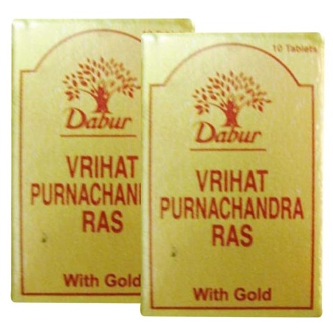 Dabur Vrihat Purnachandra Ras with Gold, 10 tablet(s) - Pack of 2 Dabur Vrihat Purnachandra Ras with Gold, 10 tablet(s) - Pack of 2