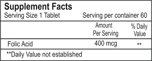 Healthvit Folic Acid (400 mcg),  Unflavoured  60 tablet(s) 