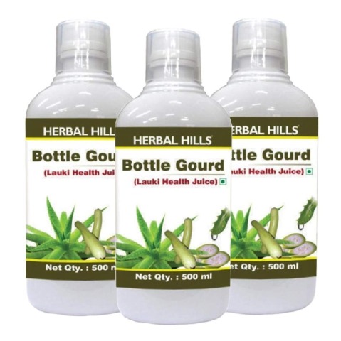 Herbal Hills Bottle Gourd Lauki Health Juice, Natural 500 ml - Pack of 3 Herbal Hills Bottle Gourd Lauki Health Juice, Natural 500 ml - Pack of 3