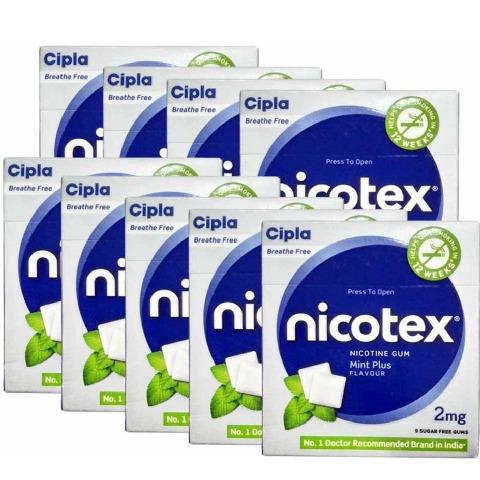 Cipla Nicotex Nicotine Gum (2 mg) - Pack of 9, Mint Plus 9 gummies Cipla Nicotex Nicotine Gum (2 mg) - Pack of 9, Mint Plus 9 gummies