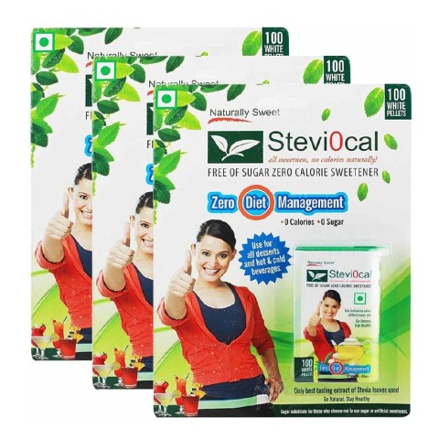 Stevi0cal Natural Stevia Sweetener - Pack of 3 100 tablet(s) Unflavoured Stevi0cal Natural Stevia Sweetener - Pack of 3 100 tablet(s) Unflavoured