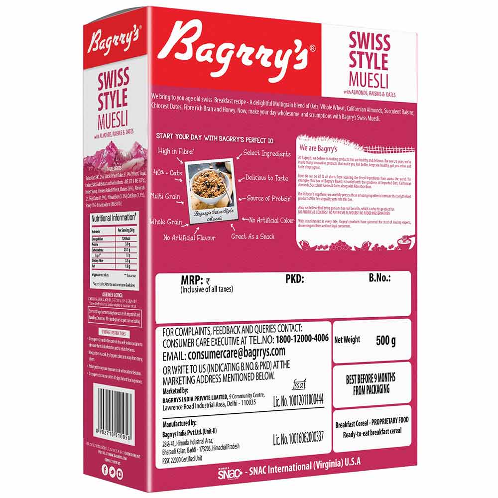 8 - Bagrrys Swiss Style Muesli,  500 g  Unflavoured 