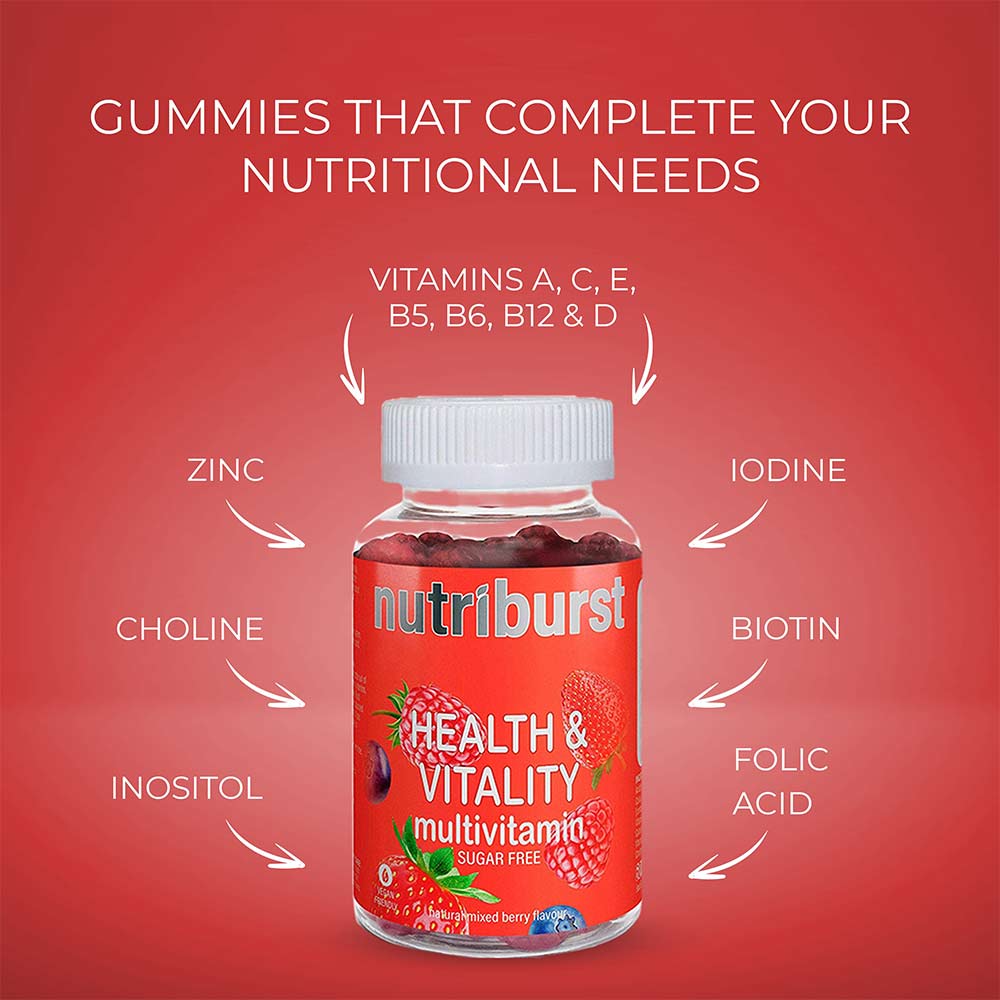 5 - Nutriburst Health & Vitality Multivitamins,  60 gummies  Natural Mixed Berry Pack of 2 