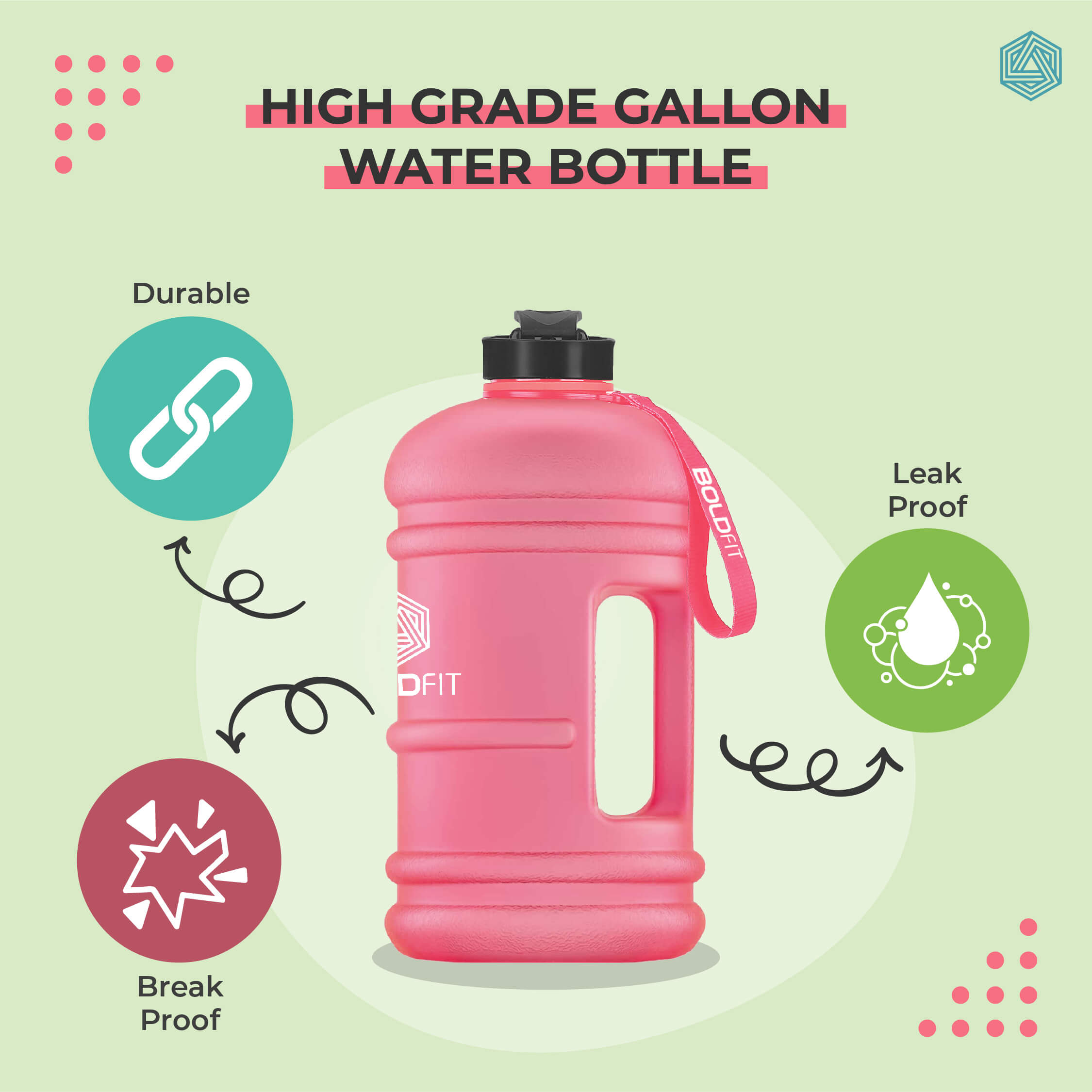 4 - Boldfit Gym Gallon Water Jug Bottle,  Light Pink  2.2 L 