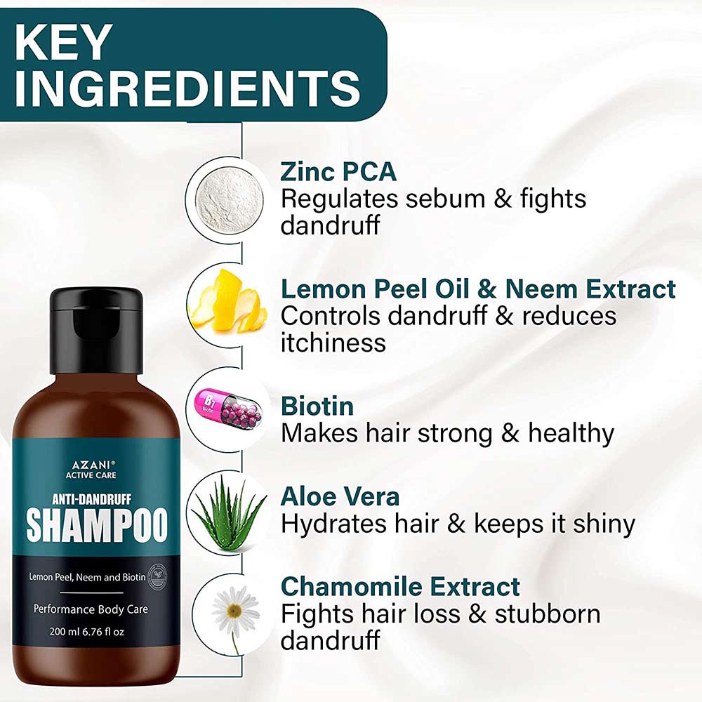 3 - Azani Active Care Anti Dandruff Shampoo,  200 ml  with Lemon Peel, Neem & Biotin (Pack of 3) 