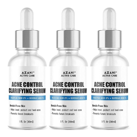 1 - Azani Active Care Acne Control Clarifying Serum,  30 ml  Salicylic Acid 2% & Glycolic Acid 1% (Pack of 3) 