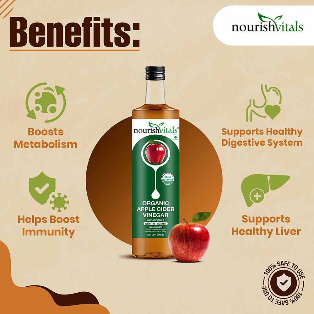6 - NourishVitals Organic Apple Cider Vinegar with The Mother,  0.5 L  Unflavoured 