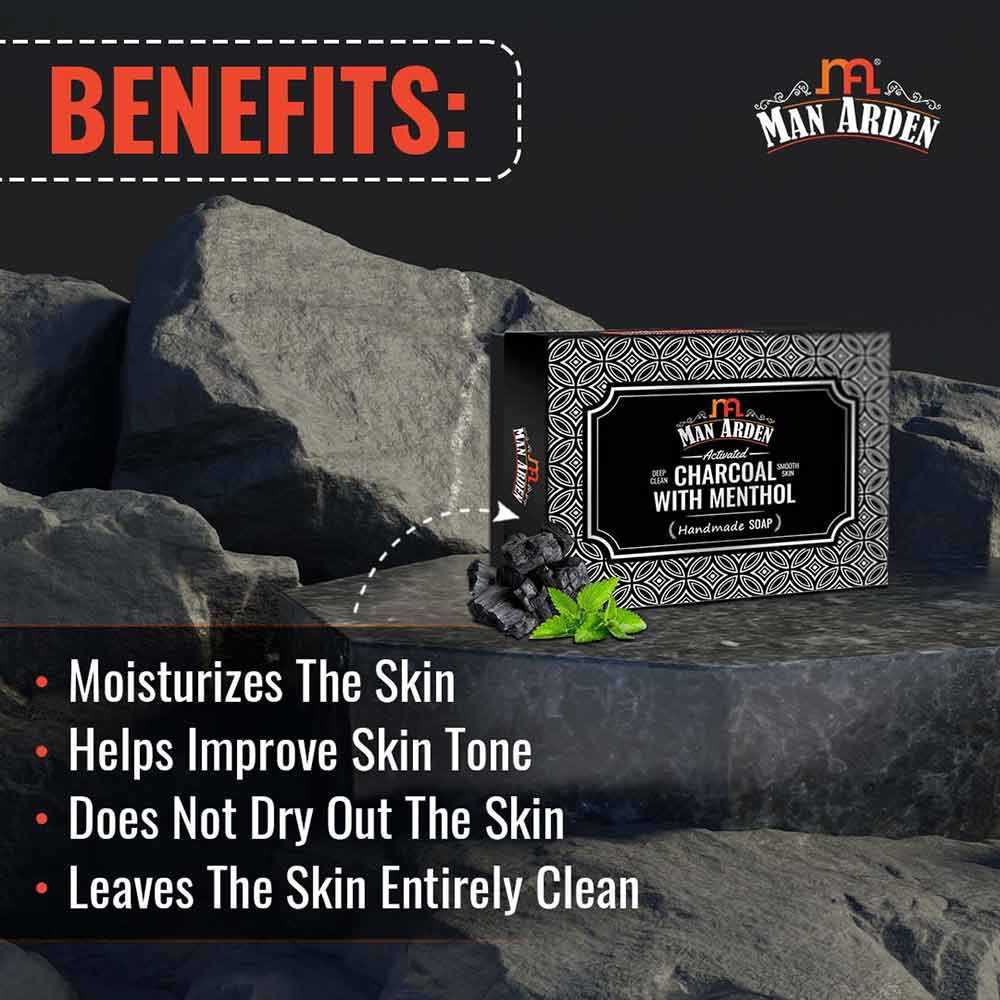 5 - Man Arden Activated Charcoal with Menthol Handmade Soap,  125 g  Deep Clean & Smooth Skin 