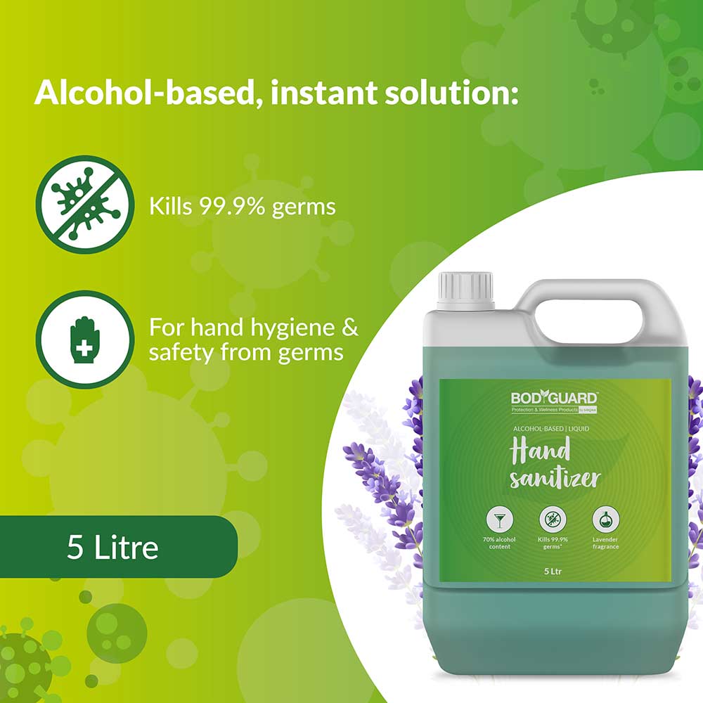 2 - BodyGuard Alcohol Based Liquid Hand Sanitizer,  Lavender  5 L  Kills 99.9% of Germs 