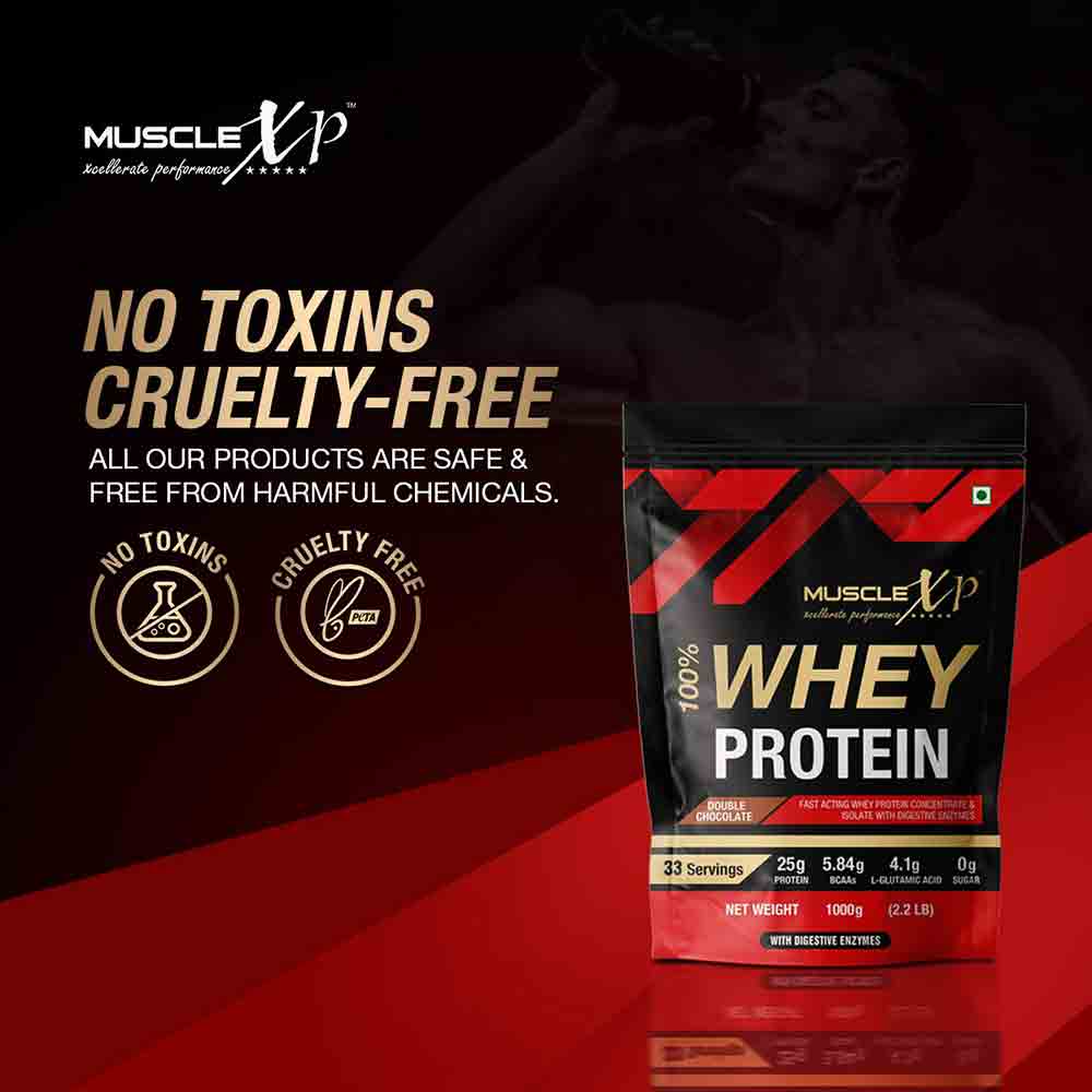 8 - MuscleXP 100% Whey Protein with Digestive Enzyme,  2.2 lb  Double Chocolate 