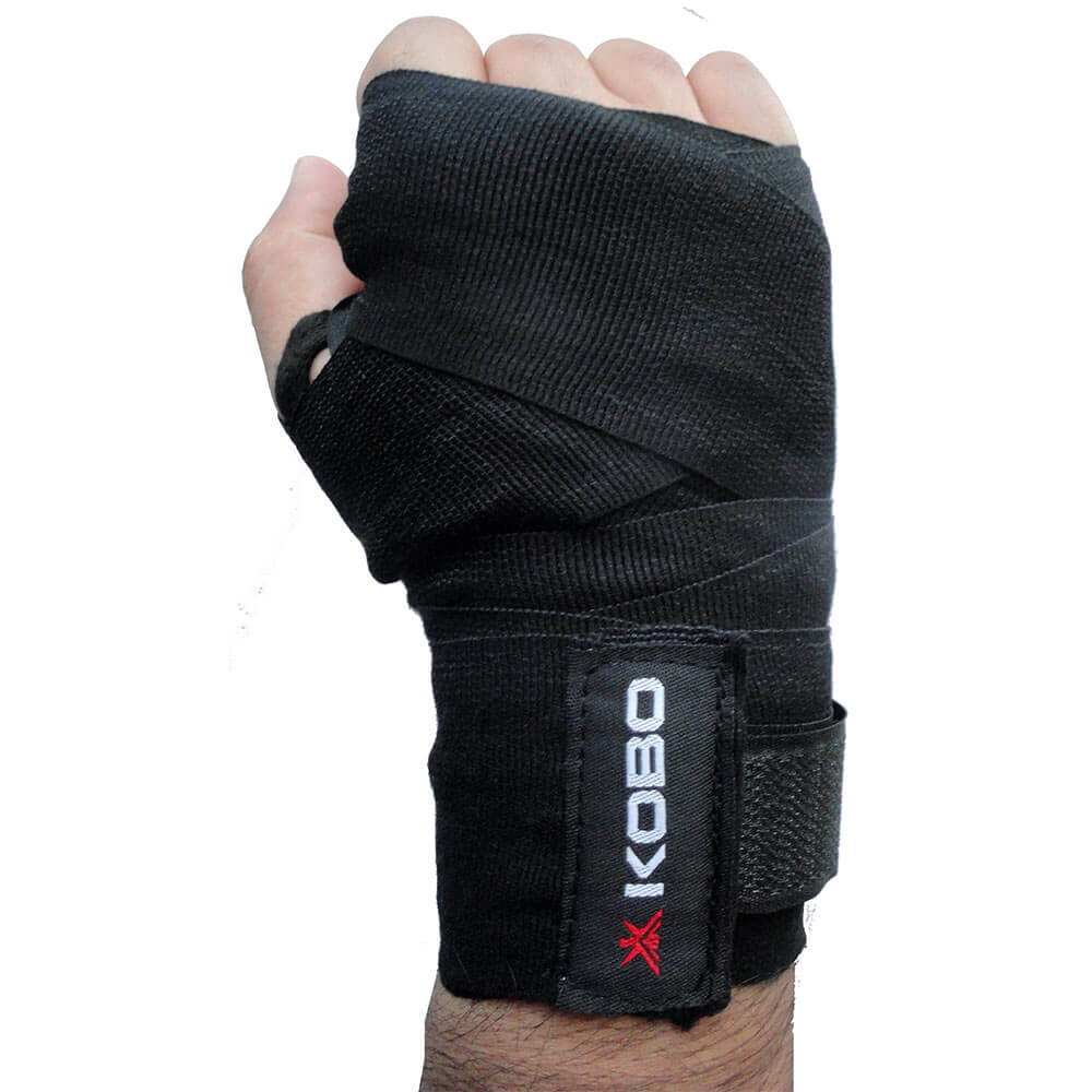 KOBO Boxing Hand Wrap Straps (WTA-15),  Black  Free Size 