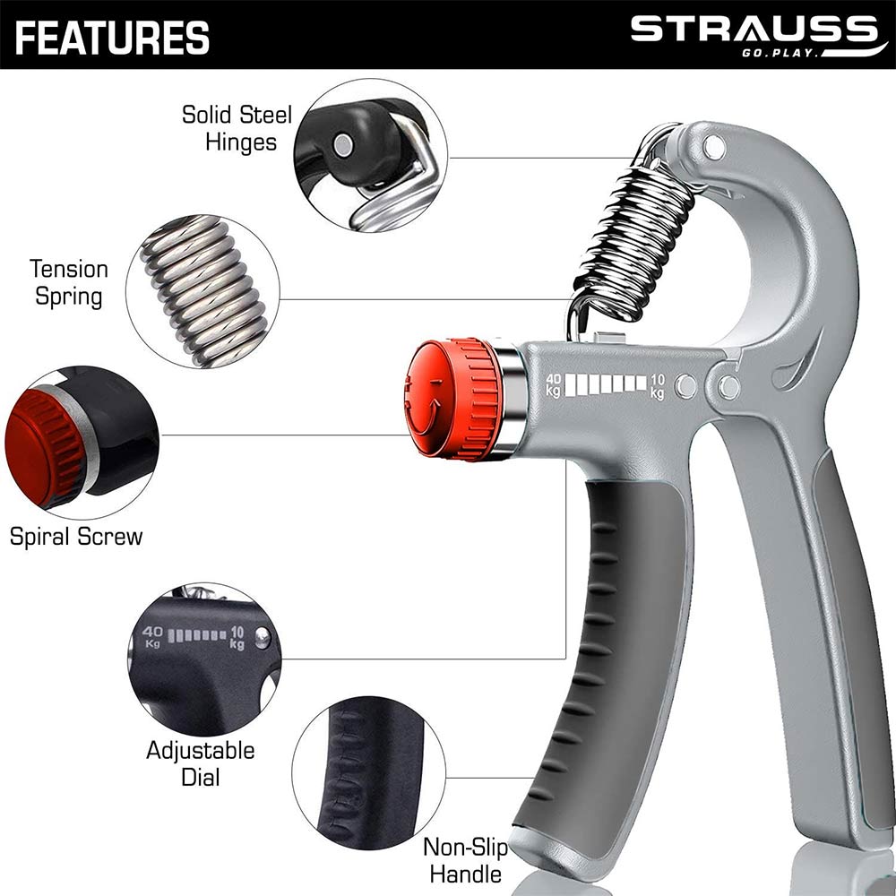 2 - Strauss Adjustable Hand Grip Strengthener,  Grey and Black 