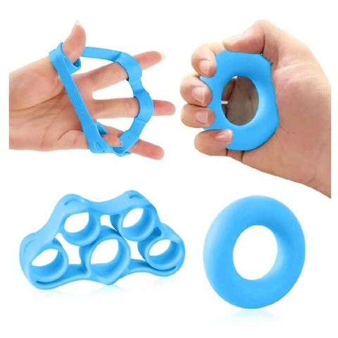 1 - Strauss Silicon Finger Stretcher & Hand Grip Exerciser (Set of 2),  Blue 