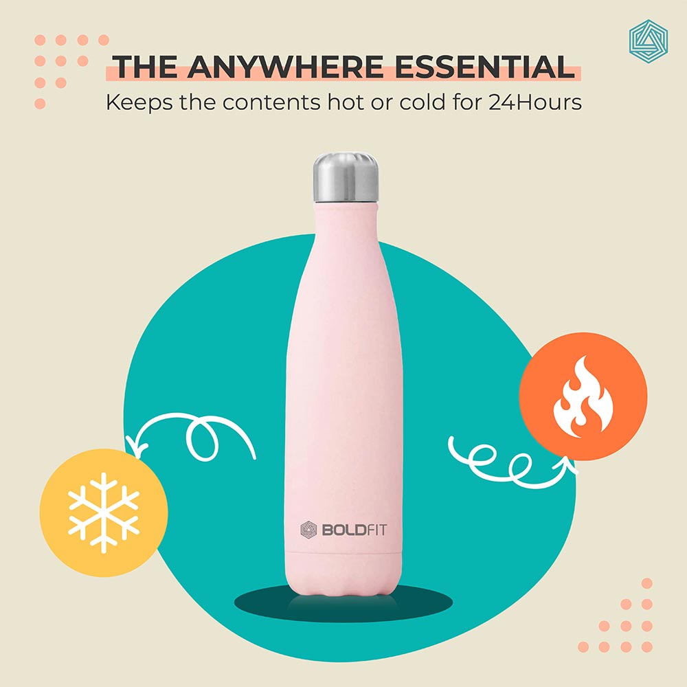 2 - Boldfit Stainless Steel Water Bottle,  Pink  1 L 