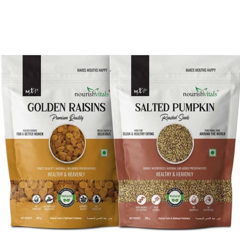 1 - NourishVitals Healthy Munching Combo, Golden Raisins + Salted Pumpkin Roasted Seeds 2 Piece(s)/Pack