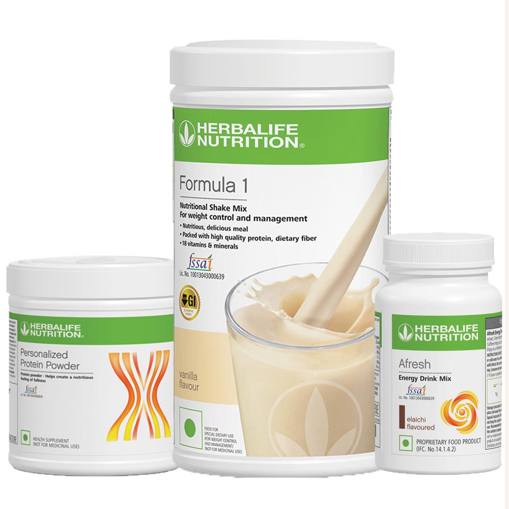 Herbalife Formula 1 Afresh Energy Drink & Protein Powder Combo,  3 Piece(s)/Pack  French Vanilla + Elaichi + Unflavoured 
