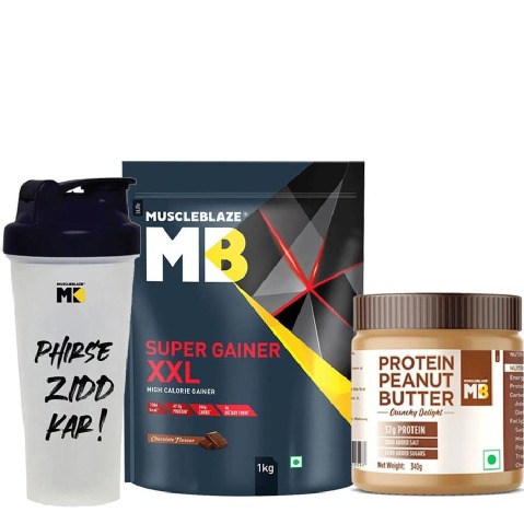 MuscleBlaze High Protein Peanut Butter & Super Gainer & Shaker Combo