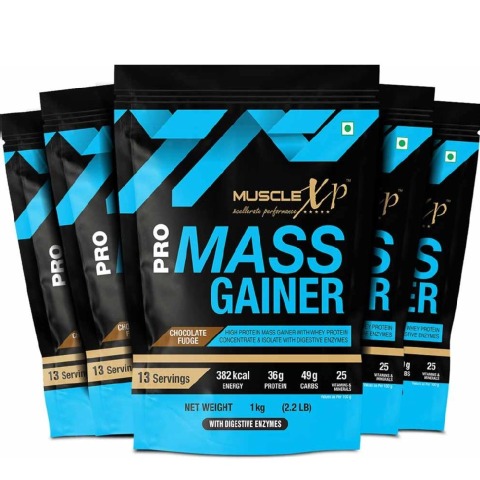 1 - MuscleXP Pro Mass Gainer with Whey Protein, 2.2 lb Chocolate Fudge (Pack of 5)