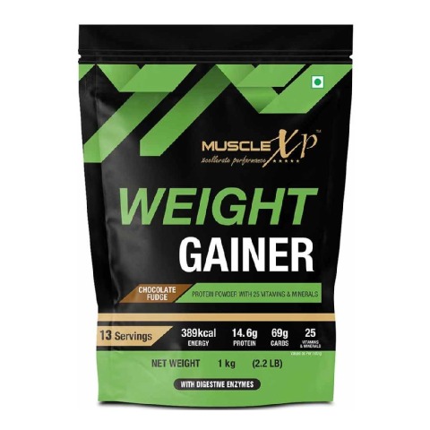 1 - MuscleXP Weight Gainer with Digestive Enzymes, 2.2 lb Chocolate Fudge
