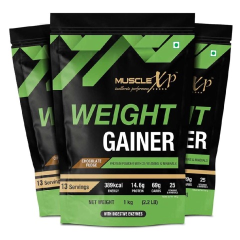 1 - MuscleXP Weight Gainer with Digestive Enzymes,  2.2 lb  Chocolate Fudge (Pack of 3) 