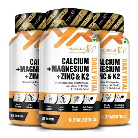 1 - MuscleXP Calcium + Magnesium + Zinc & K2,  60 tablet(s)  Unflavoured (Pack of 3) 