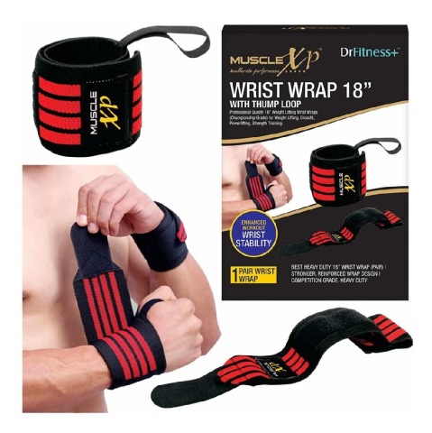 1 - MuscleXP Wrist Wrap with Thumb Loop,  Black & Red  18 inches 