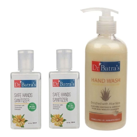 1 - Dr Batra's Hand Wash & Safe Hand Sanitizer Combo,  Enriched with Calendula Extracts  3 Piece(s)/Pack  Kills 99.9% of Germs 