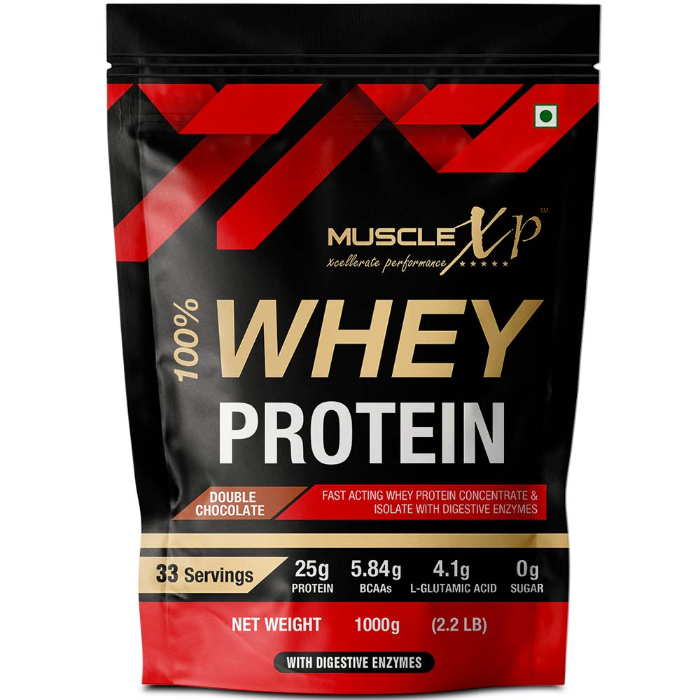 1 - MuscleXP 100% Whey Protein with Digestive Enzyme,  2.2 lb  Double Chocolate 