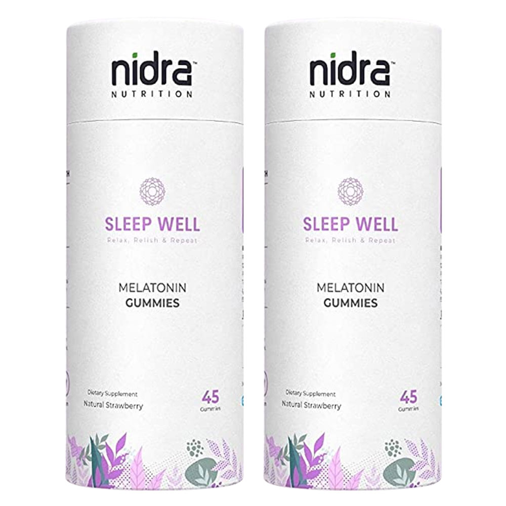1 - Nidra Nutrition Sleep Well Melatonin,  45 gummies  Strawberry (Pack of 2) 