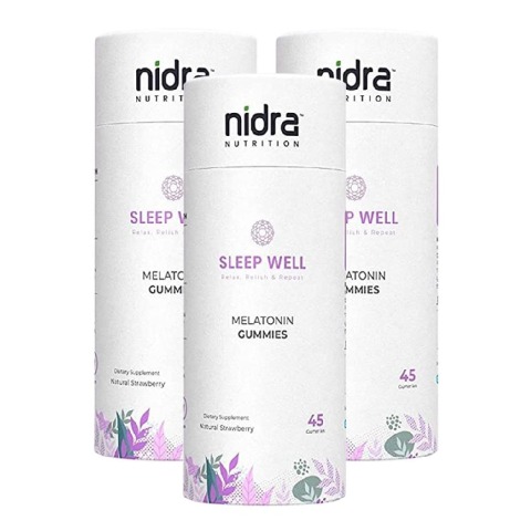 1 - Nidra Nutrition Sleep Well Melatonin,  45 gummies  Strawberry (Pack of 3) 
