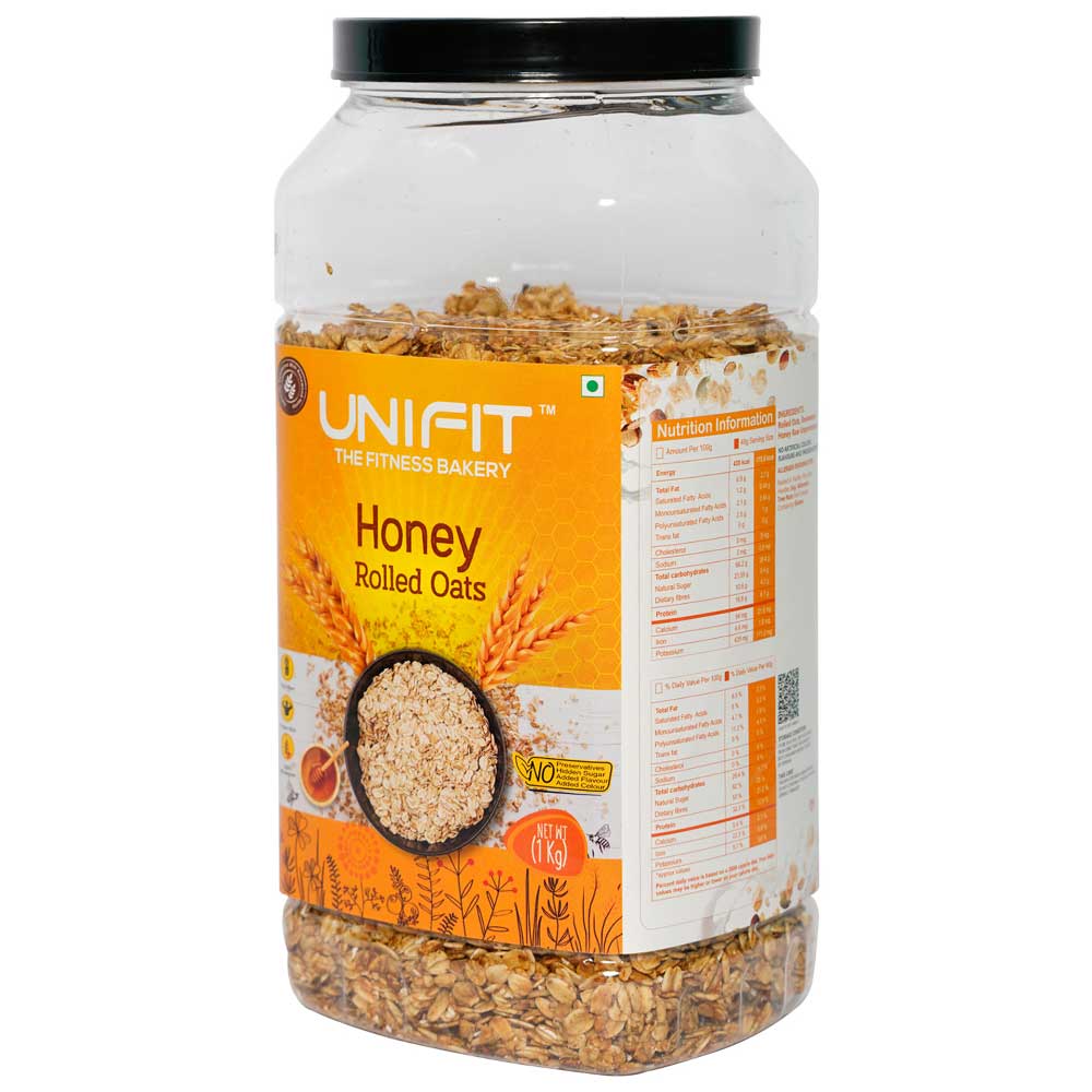 2 - UNIFIT Honey Rolled Oats,  1 kg  Unflavoured 