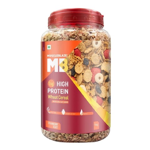 4 - MuscleBlaze High Protein Wheat Cereal OP,  1 kg  Strawberry Blast 