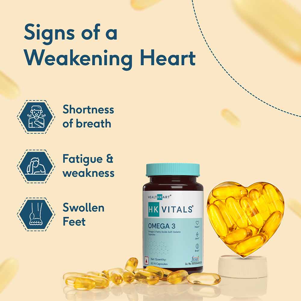 Healthkart Omega 3 1000mg with 180mg EPA and 120mg DHA, 60 softgels
