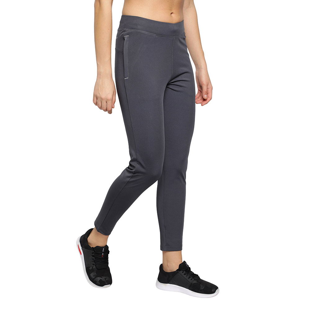2 - John Ally Women's Gym Zipper Track Pant with Sweat Wicking,  Gunmetal Grey  Large 