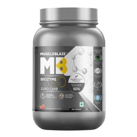 MuscleBlaze Biozyme Iso-Zero, 2.2 lb Zero Carb Strawberry Delight