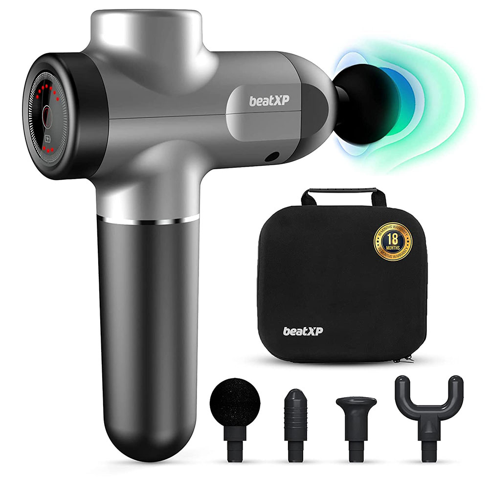 1 - beatXP Flash Deep Tissue Massage Gun,  Glossy Silver 