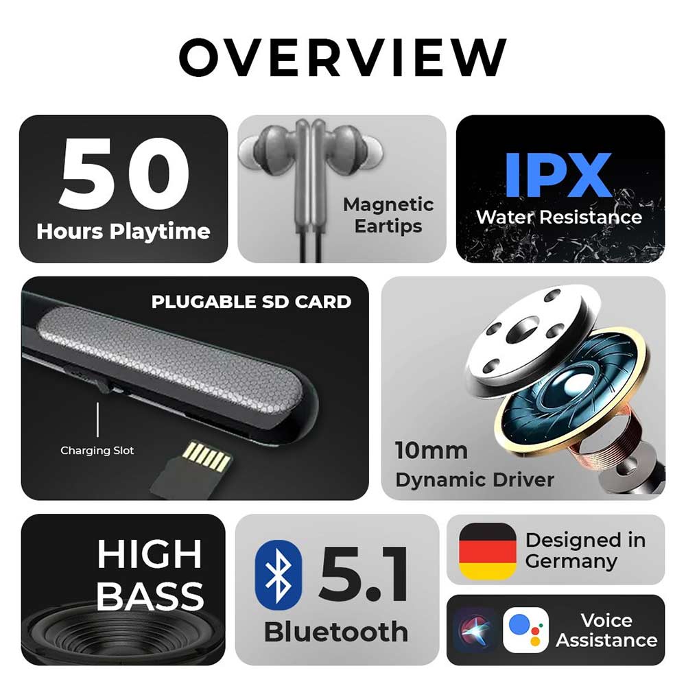 2 - TecSox Tecband Thunder Wireless Neckband,  Black & Grey 