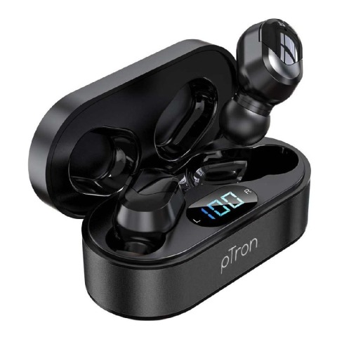 1 - Ptron Bassbuds Plus Wireless Earbuds,  Red & Black 