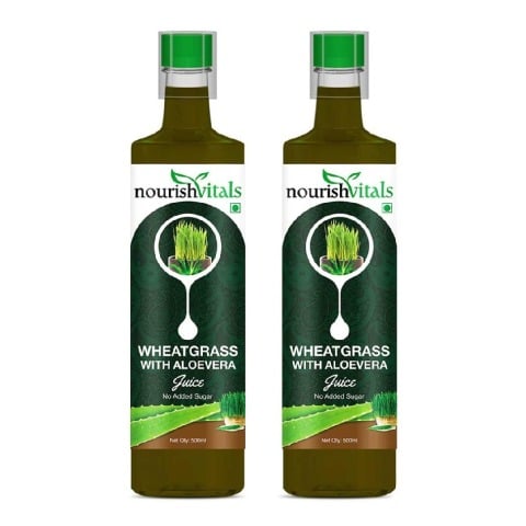 NourishVitals WheatGrass & Aloevera Juice,  Unflavoured (Pack of 2)  0.5 L 