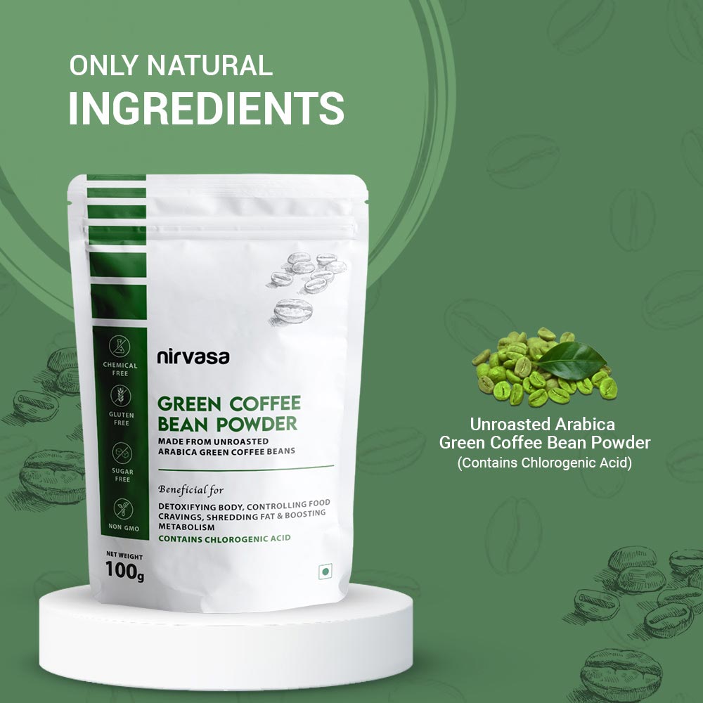 3 - Nirvasa Green Coffee Bean Powder,  100 g  Unroasted (Pack of 6) 