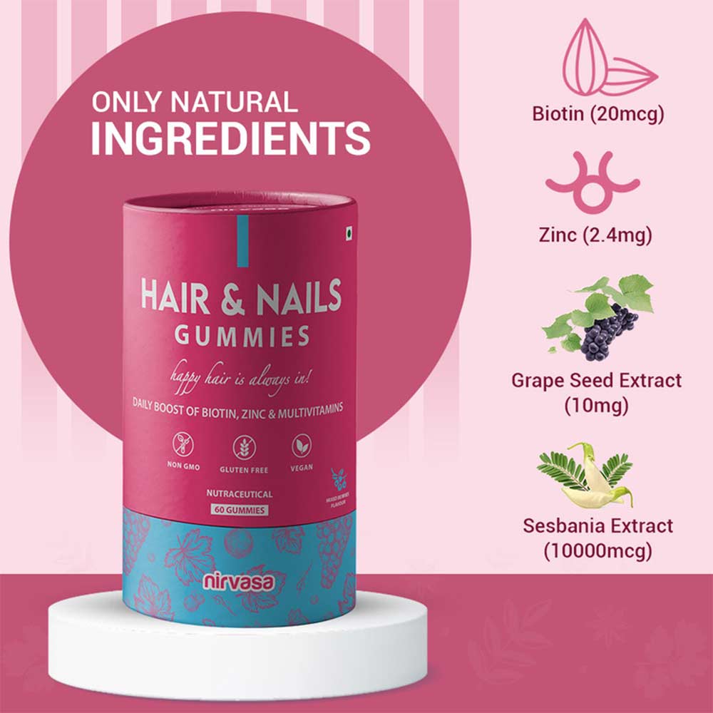 3 - Nirvasa Hair & Nails,  60 gummies  Mixed Berries (Pack of 5) 