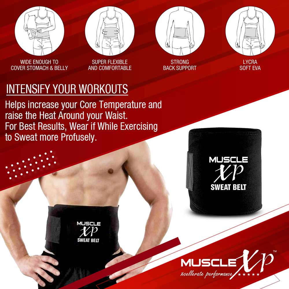 5 - MuscleXP Sweat Belt,  Black  46 inches 