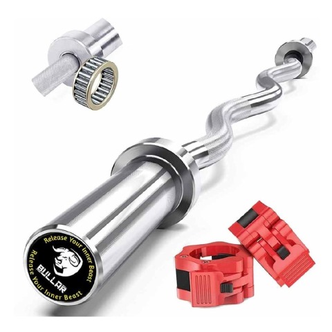 1 - BULLAR 4 Feet Olympic Barbell Rod,  Silver (Clamp Lock) 