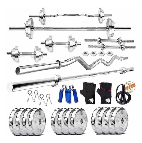 1 - BULLAR 40 kg Chrome Plated Steel Home Gym Set