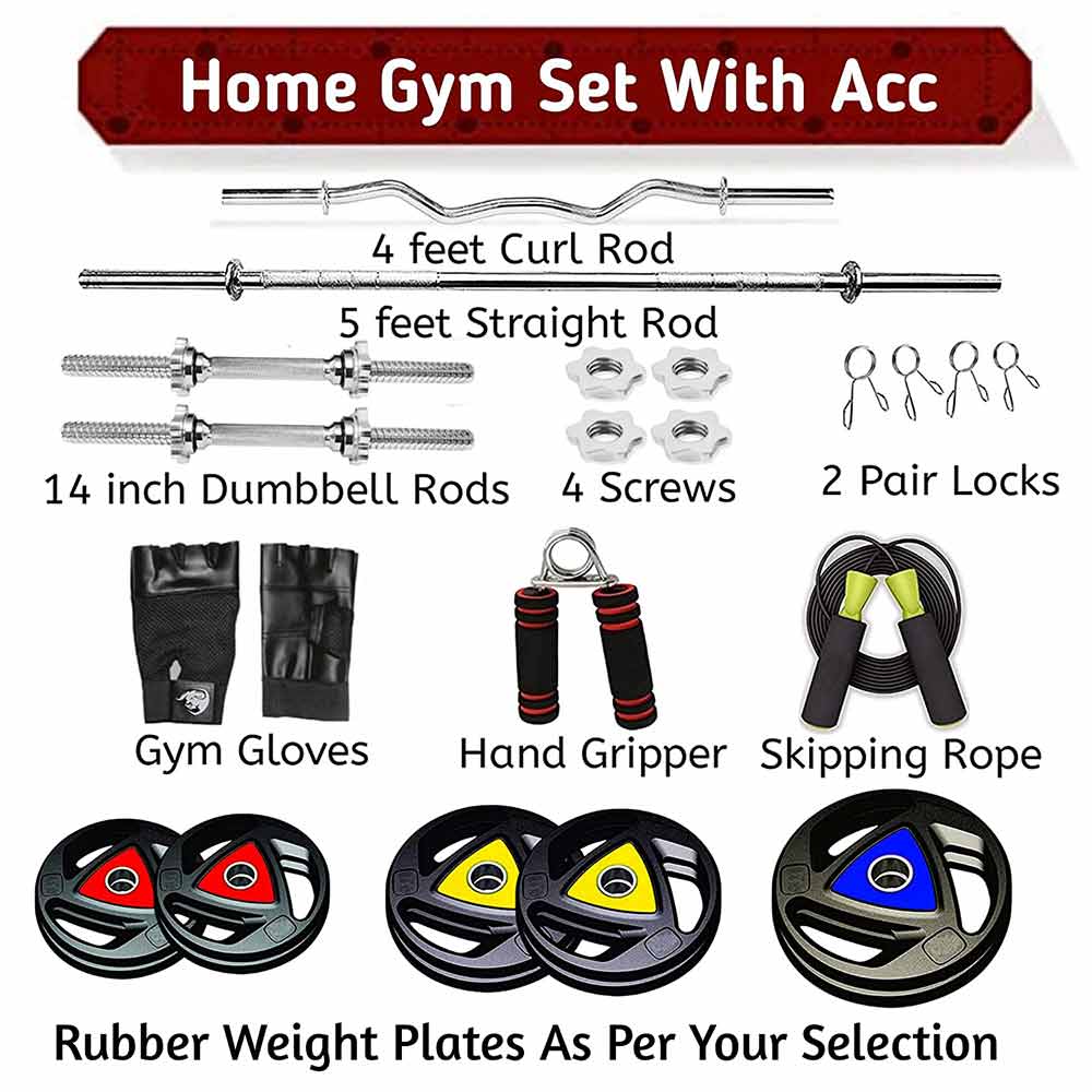2 - BULLAR 60 kg Professional Metal Integrated Rubber Coated Home Gym Set