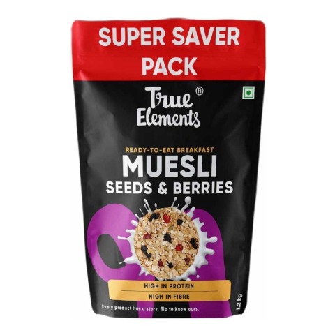 True Elements Seeds and Berries Muesli,  1.2 kg  Unflavoured 