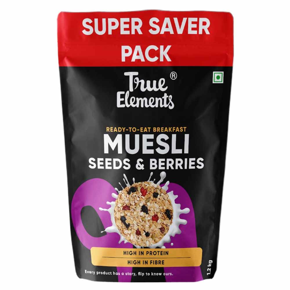 True Elements Seeds and Berries Muesli,  1.2 kg  Unflavoured 